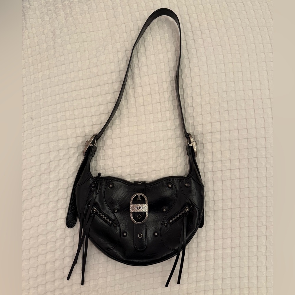 JW PEI Tessa Crushed Black Leather Shoulder Bag